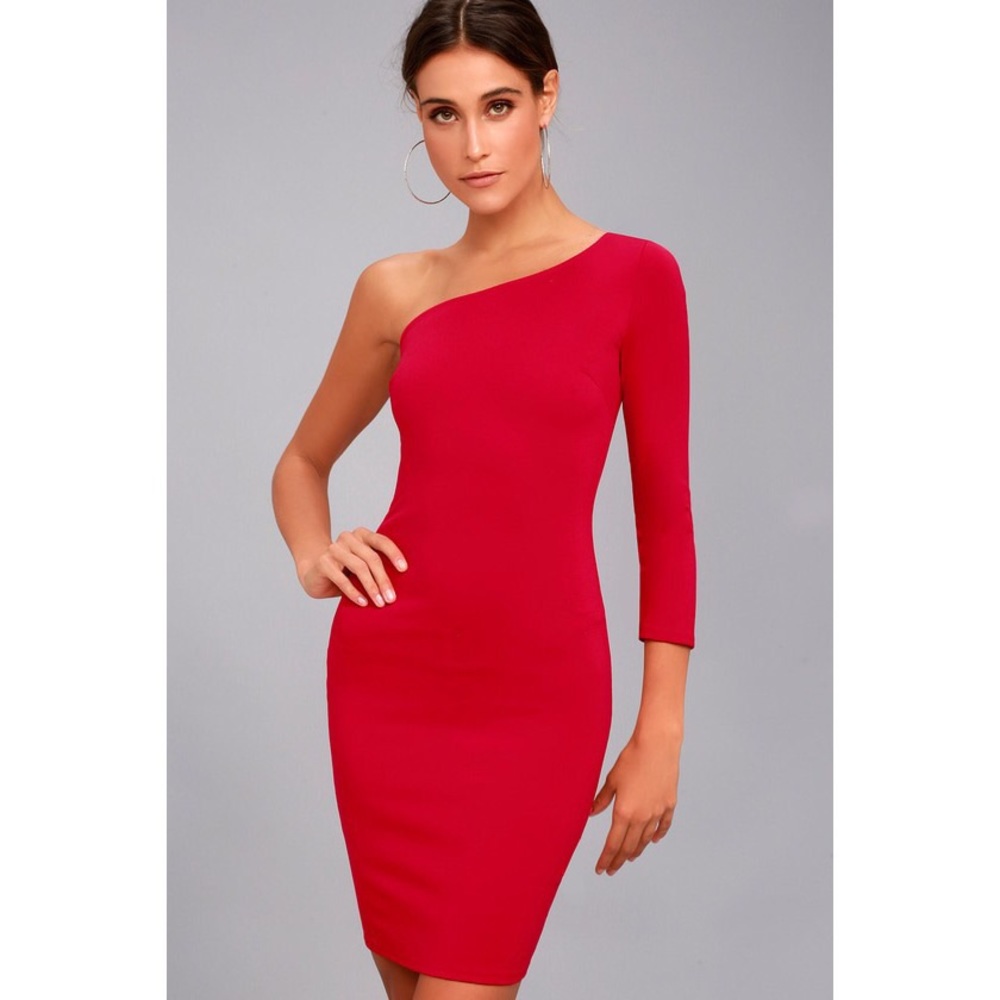 Lulu’s Hello Lover Red One-Shoulder Bodycon Dress